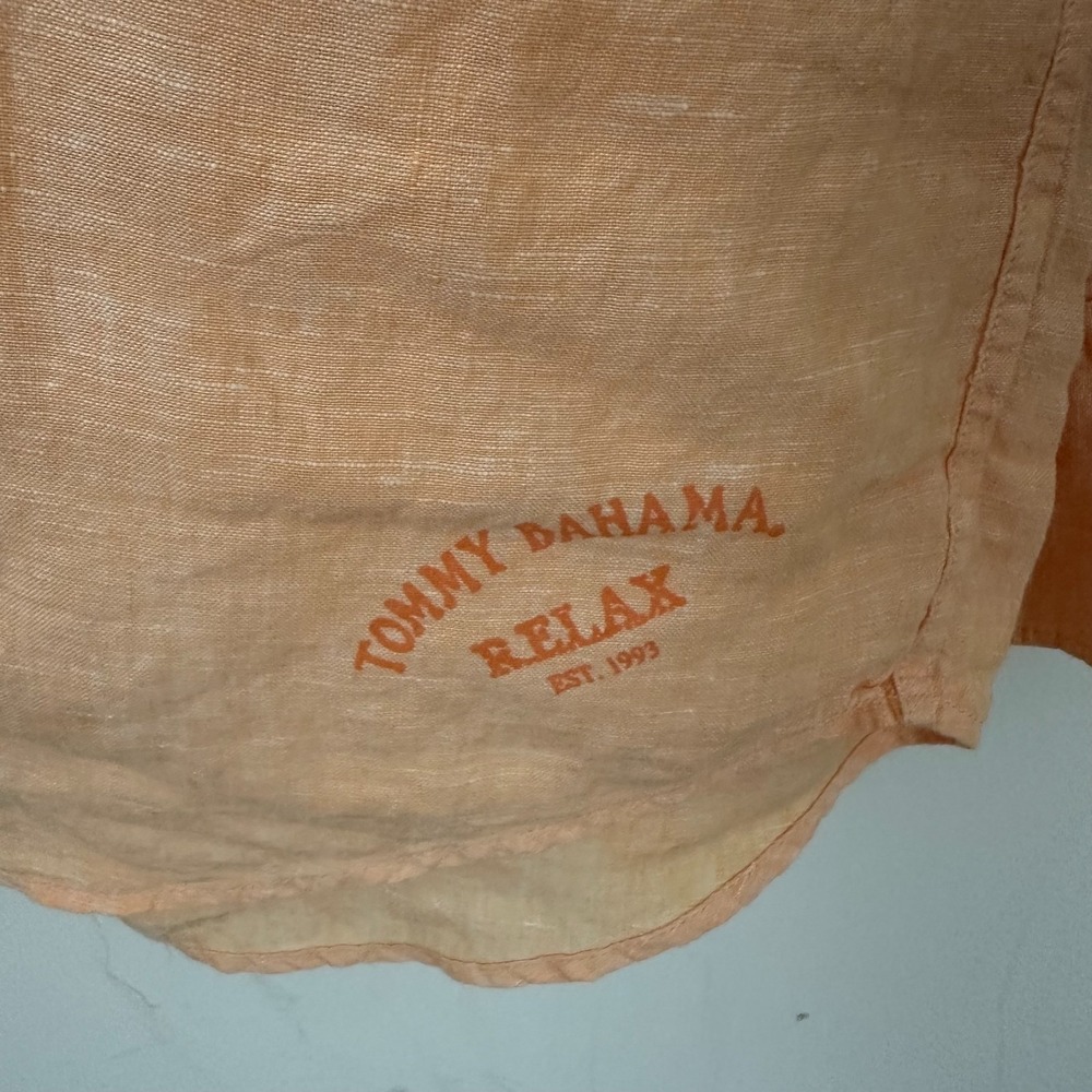 Tommy Bahama Relax Easy Breezer Shirt Orange Linen Long Sleeve Button Up Men 2XL - Picture 7 of 12